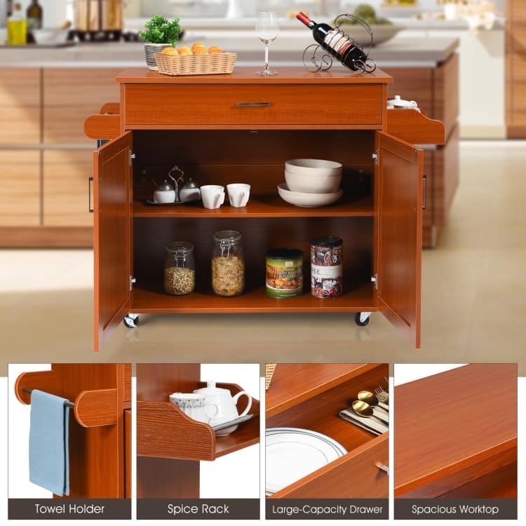 Rolling Kitchen Island Cart with Towel and Spice Rack - 45.5" x 16" x 33.5"(L x W x H)