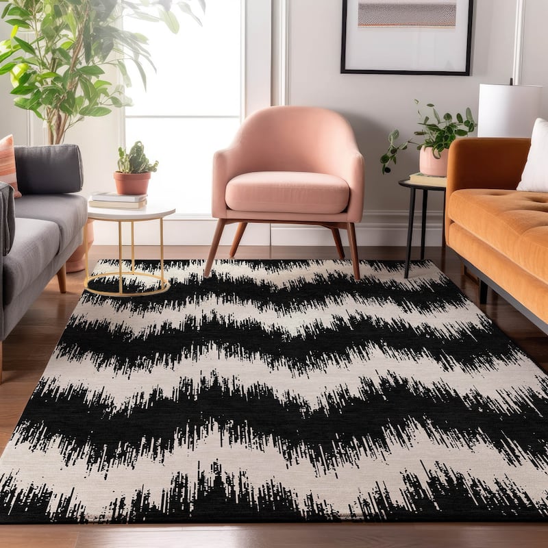 Premium Washable Super Soft Farmhouse Chevron Mayfield Rug - Black - 9' x 12'