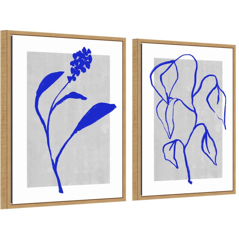 Amanti Art Azure Blossom Silhouette & Blue Lines Harmony 2 Piece by Treechild Framed Canvas Wall Art