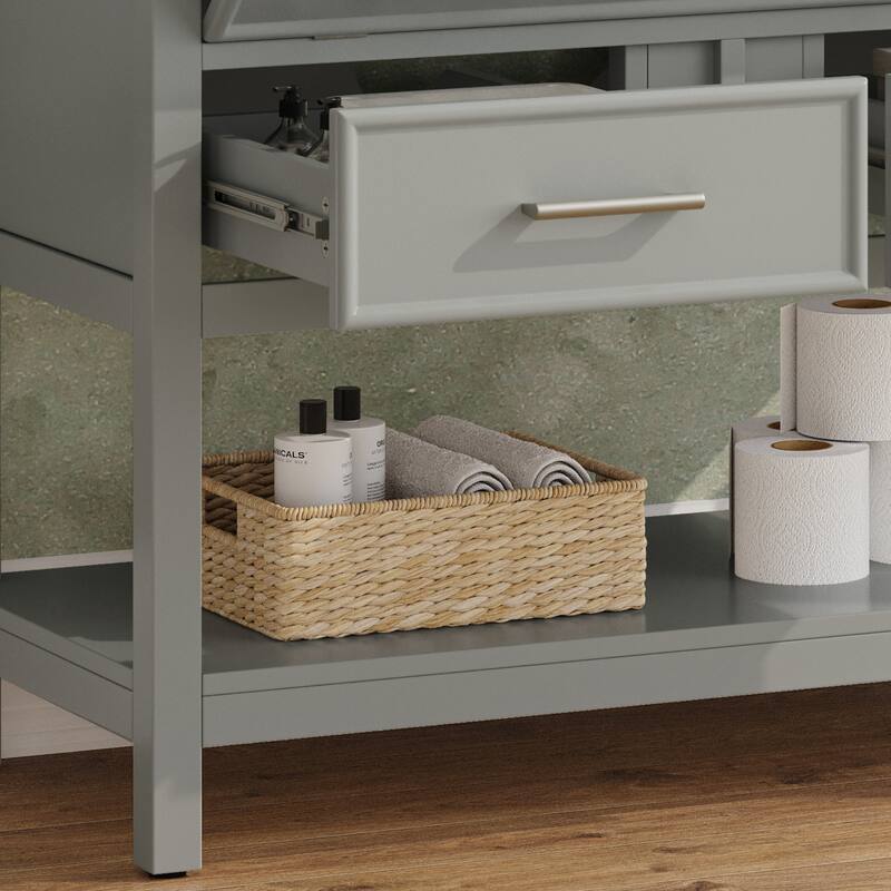 36" Vanity with Ceramic Sink,Vanity with Tip-Out Tray and 2 Full-Extension Drawers,Pulls and Close Drawer Slides Design