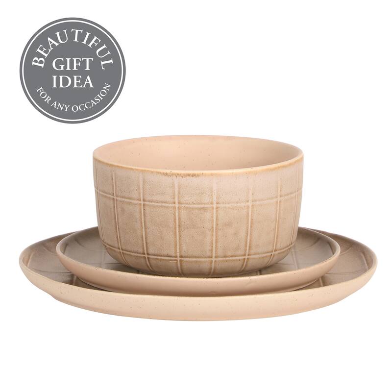 Gisbon Elite Butterwick 12 Piece Plates and Bowls Stoneware Dinnerware Set - Reactive Glaze Patterned Dishes