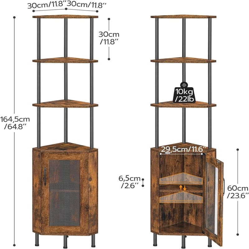 Corner Shelf with Storage - 11.8"D x 11.8"W x 64.8"H