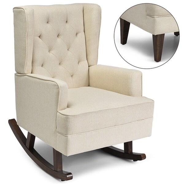 Costway 2 in 1 Tufted Rocking Chair Wingback Lounge Leisure ArmChair Fabric Rocker Beige