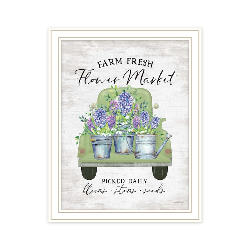 TrendyDecor4U Contemporary "Flower Market - Hyacinths" Framed Print Wall Art - White