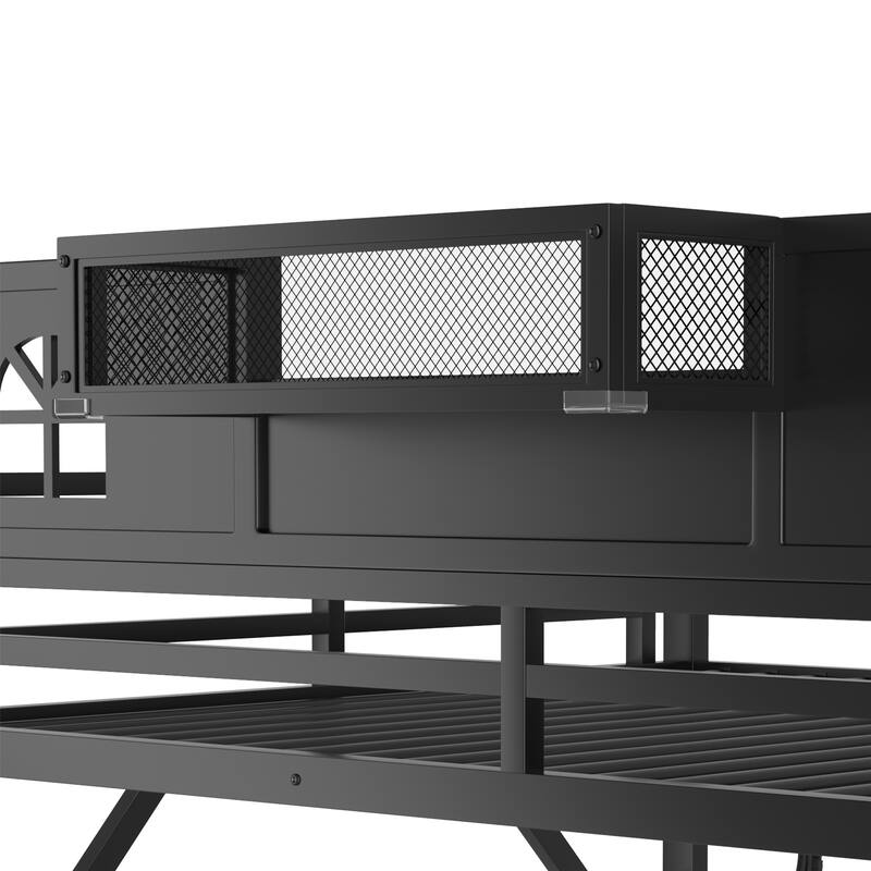 Queen Size Loft Bed with Stairs, Queen Loft Bed with High and House Shaped Guardrails, High Loft Bed with Wardrobe for Kids