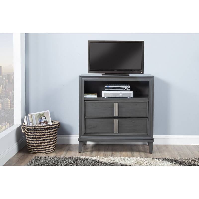 Contemporary Dark Grey TV Console Cabinet - 38" x 35.5" x 17"