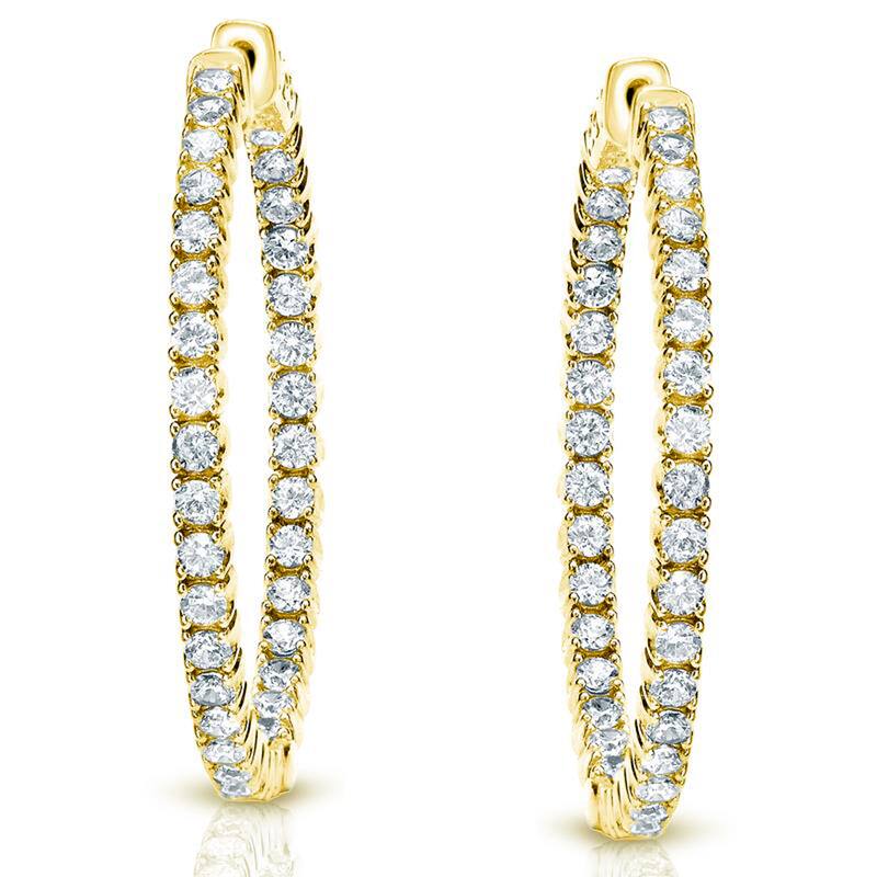 Auriya 14k Gold 3 carat TW Medium Diamond Hoop Earrings - 1.29-inch - Yellow Gold