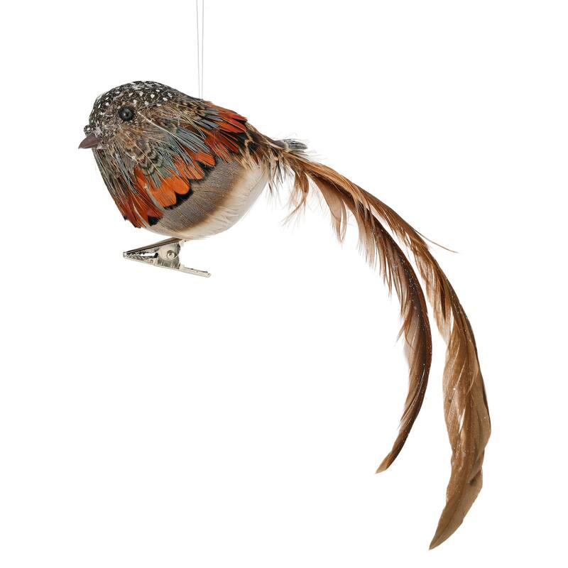 8" Natural Feather Bird Ornament Set of 4
