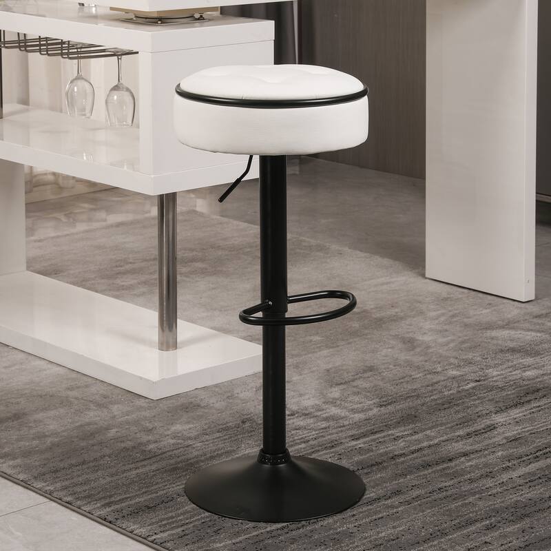 Round Linen Fabric Bar Stools Set of 2, Height Adjustable/360°Counter Height Swivel Stool