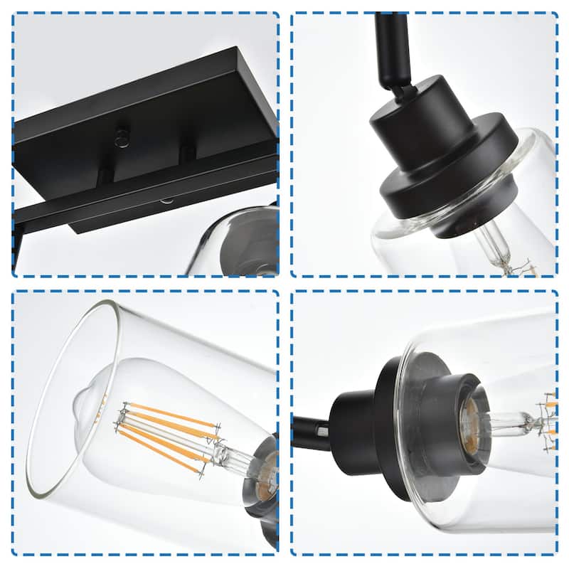 5-Light Track Lighting Kit Bathroom Light Fixtures Matte Black Ceiling Spotlight Fixture, Clear Glass Shade