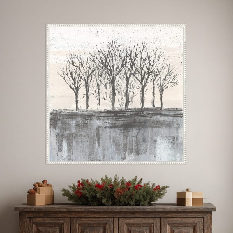 Trees at Dawn II Neutral by Silvia Vassileva Framed Canvas Wall Art Print - Sylvie Beaded White