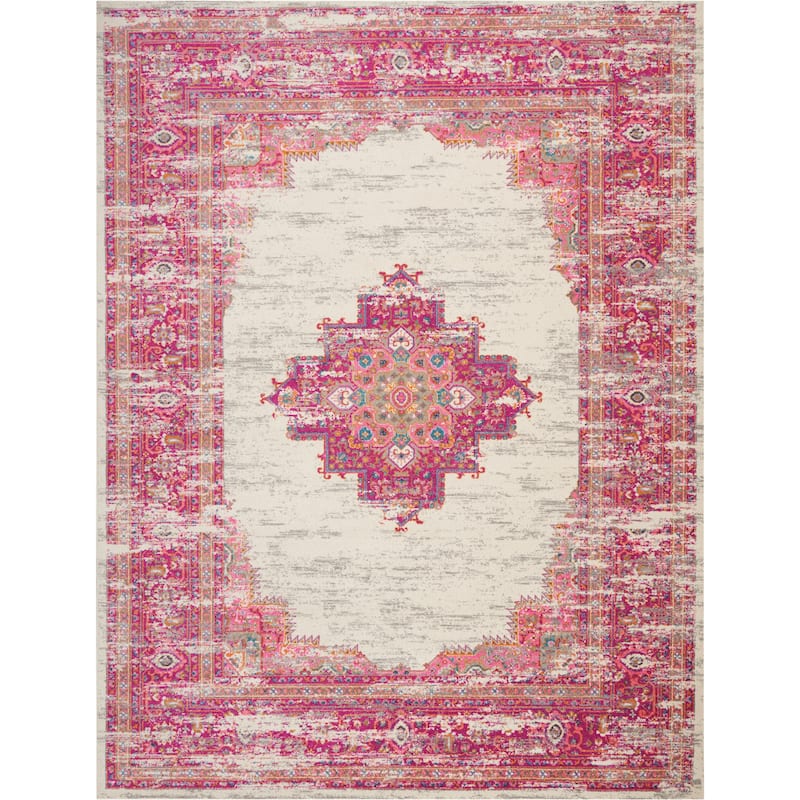 Porch & Den Dobbin Vintage Persian Medallion Farmhouse Area Rug - 9' x 12' - Ivory/Pink
