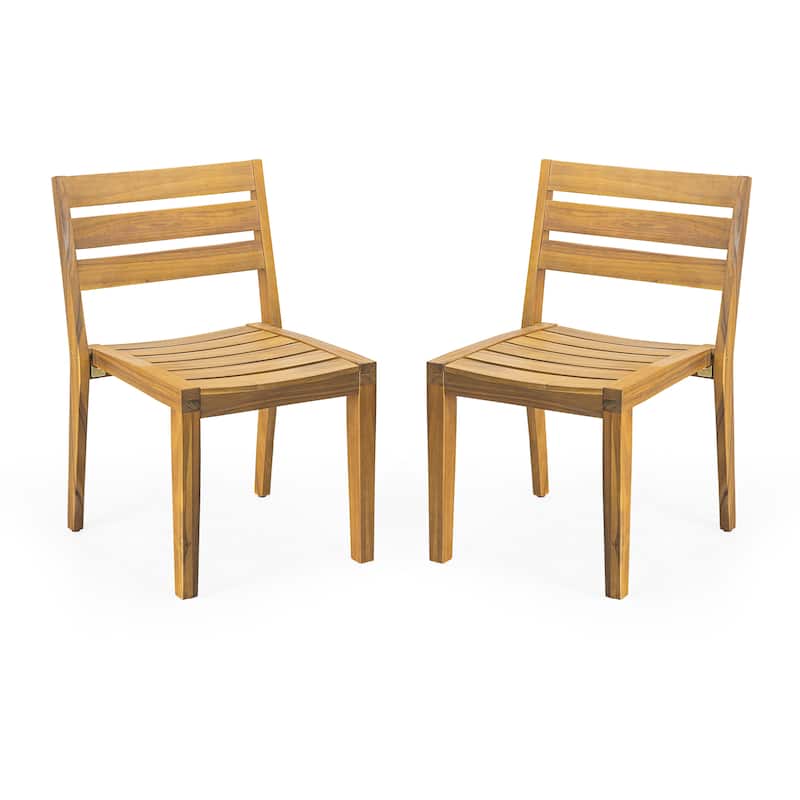 Roomfitters Outdoor Acacia Wood Dining Side Chairs, Patio Kitchen Seating Set of 2, Teak Finish
