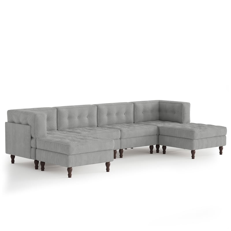 130"W Corduroy Upholstered Modular Sectional Sofa with Storage Ottoman