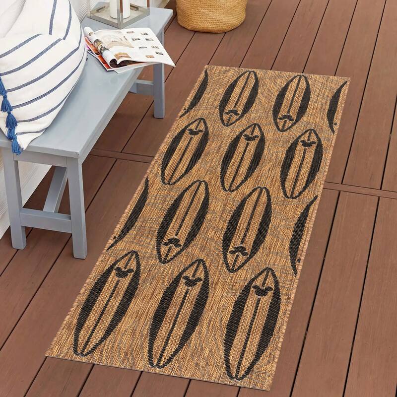 Disney Licensed Mickey Mouse Indoor Outdoor Flatweave Area Rug Tropical Surfing Polypropylene Coastal Accent Rug
