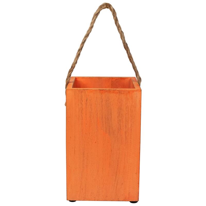 Large Orange Wood Jack O Lantern Halloween Candle Lantern - 8"