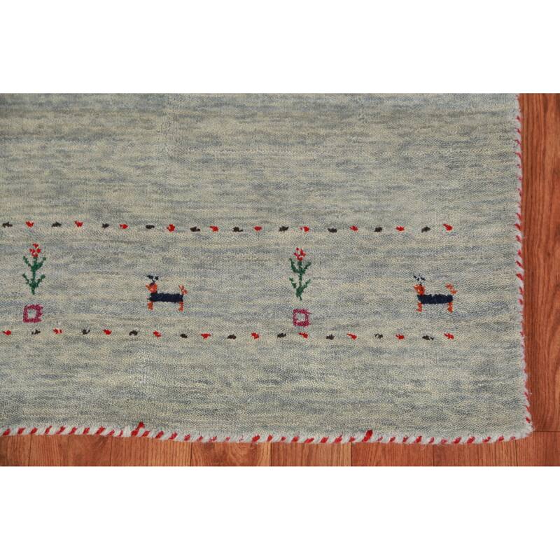 Hand Knotted Oriental 100% Wool Carpet Tribal Animal Pictorial Multi-Colored Gabbeh Area Rug - 5' 10'' X 2' 6''