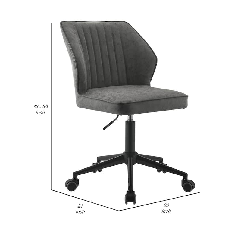Grey Faux Leather Swivel Office Chair with Vertical Stitching, Star Base and Rolling Caster Wheels