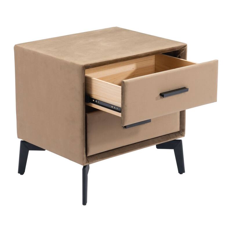 HomeRoots 20" Brown and Black Velvet Wood and Steel End Table With Two Drawers - 20' X '19.7' X '16