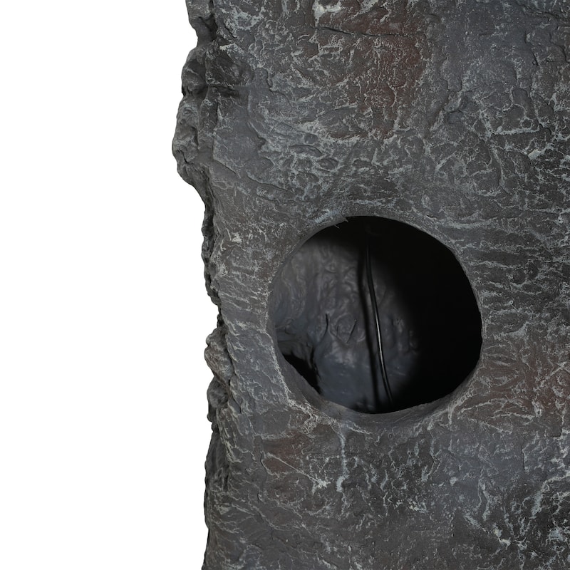 5-Tiered Concrete Tall Slim Fountain, 23.85"H -LED-Lit Column, Space-Saving Modern Outdoor Accent, All-Weather Resistant