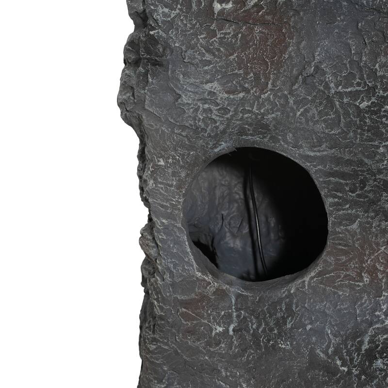 Roomfitters 24" 5-Tiered Tall Slim Concrete Outdoor Fountain with LED Lights, Space-Saving Faux Stone Column Water Feature, Gray