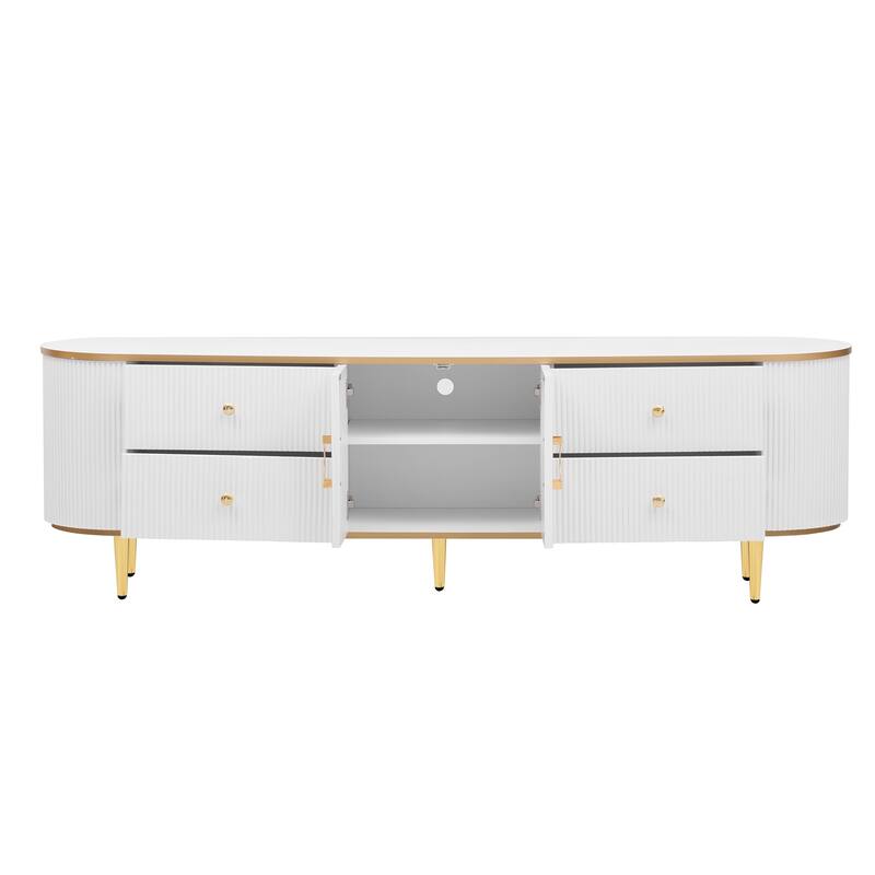 Modern TV Stand for TVs up to 80 Inches, Entertainment Center with 4 Drawers and 1 Cabinet, Wood TV Console Table