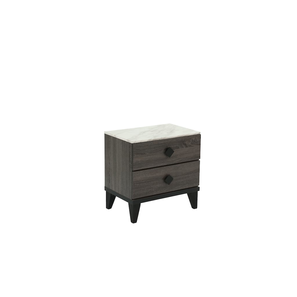 Dark Gray Oak Nightstand with Faux Marble Top and Rustic Accents