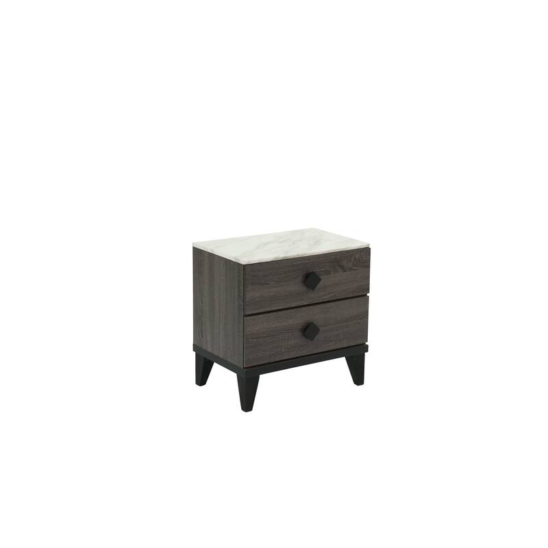 Dark Gray Oak Nightstand with Faux Marble Top and Rustic Accents - Dark Gray