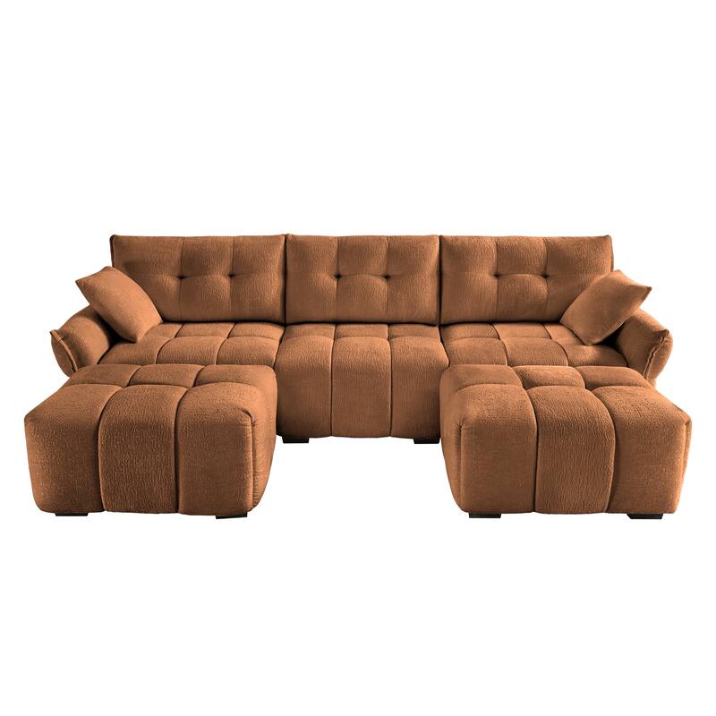 110.2" Chenille U-Shaped Sofa 5 Seater Upholstered Couch with 2 Ottomans for Living Room