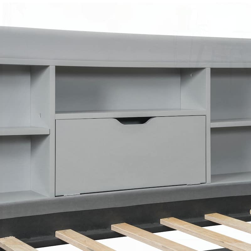 Upholstered Daybed with Trundle and Storage Shelves