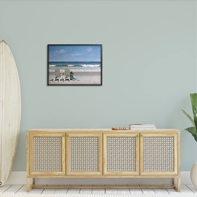 Stupell Two White Adirondack Chairs on the Beach Framed Art, 11 x 14, Design By Artist Zhen-Huan Lu - Multi-Color