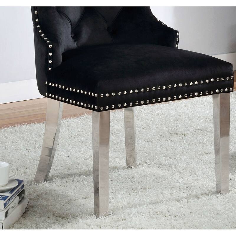 Set of 2 Wingback Dining Chair with Button Tufted in Black