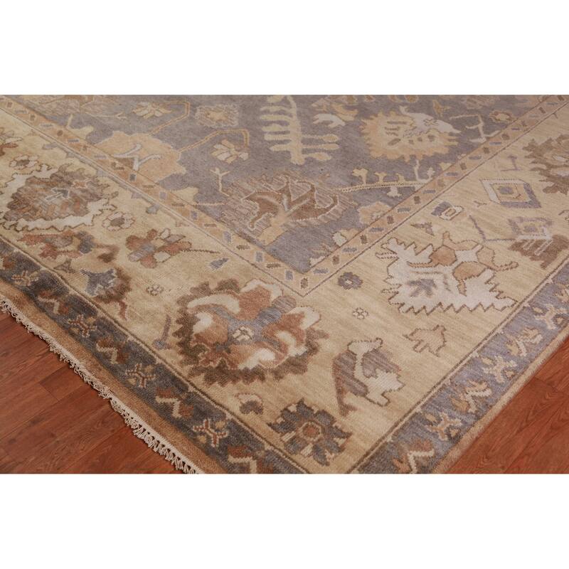 Oushak Indian Large Rug Handmade Oriental Grey Wool Carpet - 9'8" x 13'7"