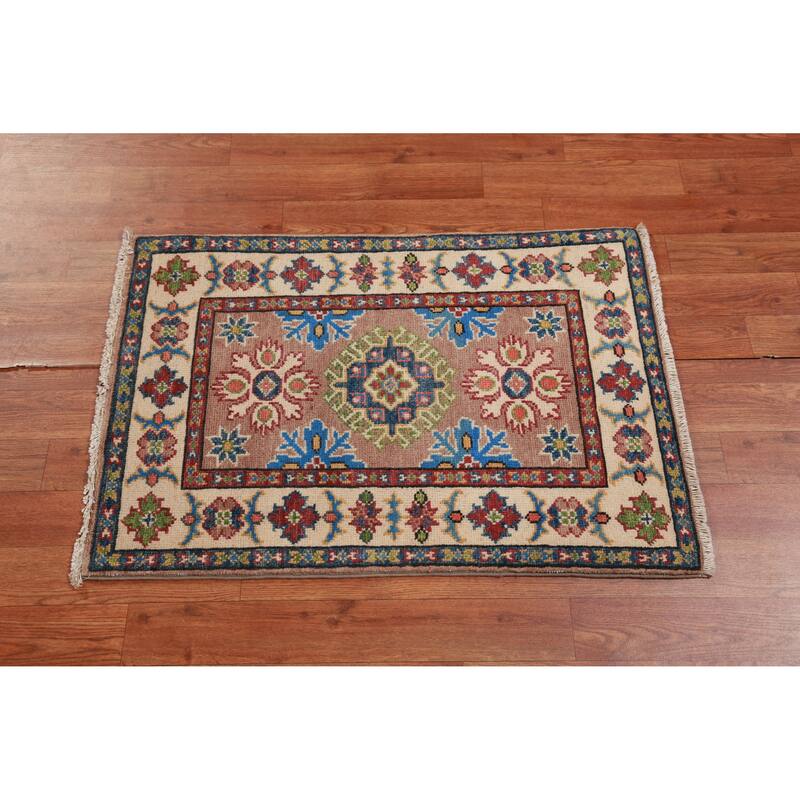 Geometric Kazak Accent Foyer Rug Hand-Knotted Wool Carpet - 2'0"x 3'0"