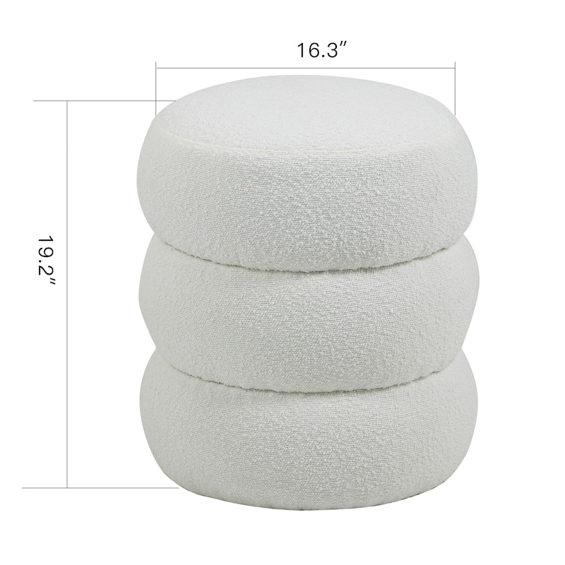 Azaria White Boucle Round Tufted Ottoman