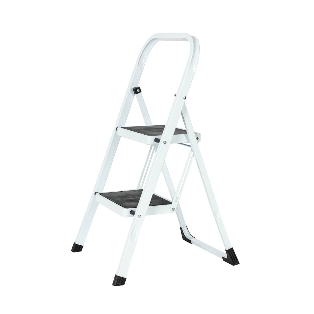 330 lb Capacity 2-Step White Iron Folding Step Stool Ladder