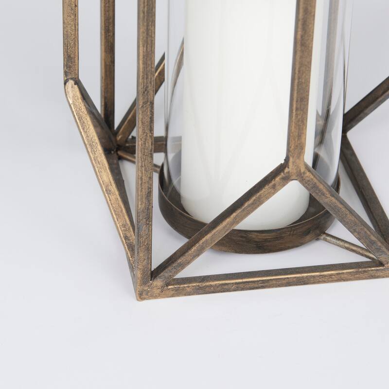 Ivy Large Gold Metal Geometric Cage w/Hanger Candle Holder Lantern
