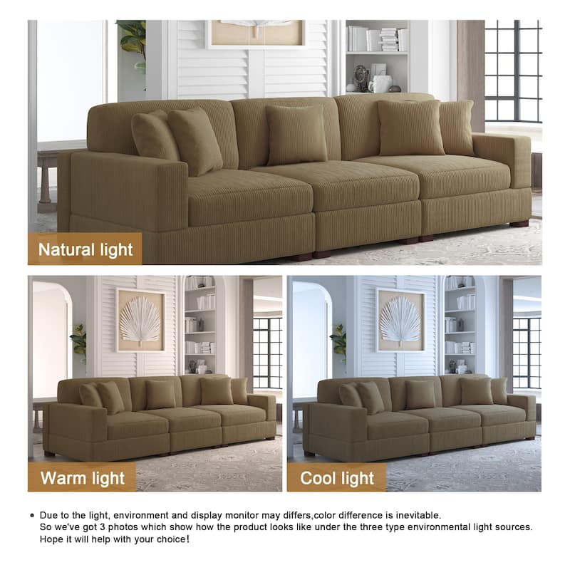 Corduroy Couch Modular Sectional Sofa with Pillows