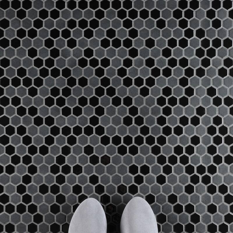 Merola Tile Citi Hex Black 10-1/4" x 11-7/8" Porcelain Mosaic Floor and Wall Tile