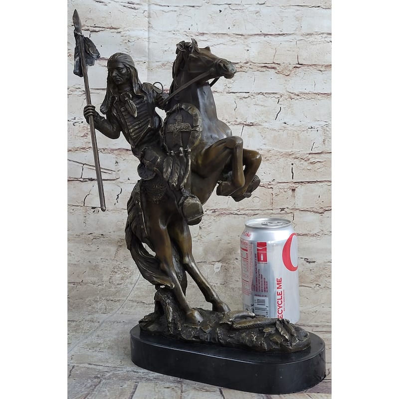Modern Art Detailed American Indian Chief Riding Horse Bronze Figurine Sculpture