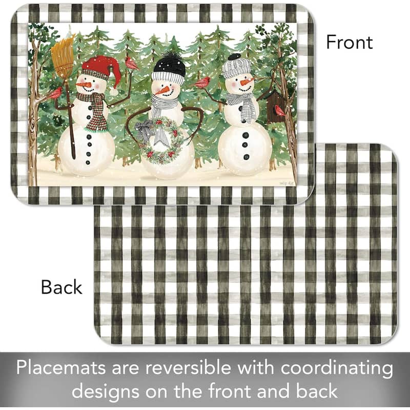 CounterArt Plaid Snowmen, Reversible Easy Care Flexible Plastic Placemat 4 Pack Made in The USA