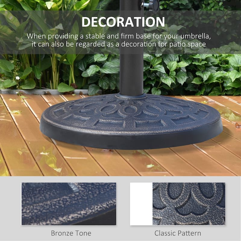 Outsunny 17" 26 lbs Round Resin Umbrella Base Stand with Beautiful Decorative Pattern & Easy Setup, for Φ1.5, Φ1.89 Pole