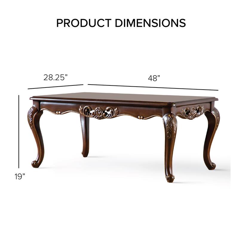 Furniture of America Beatrice Traditional Cherry Solid Wood Coffee Table with Carved Legs