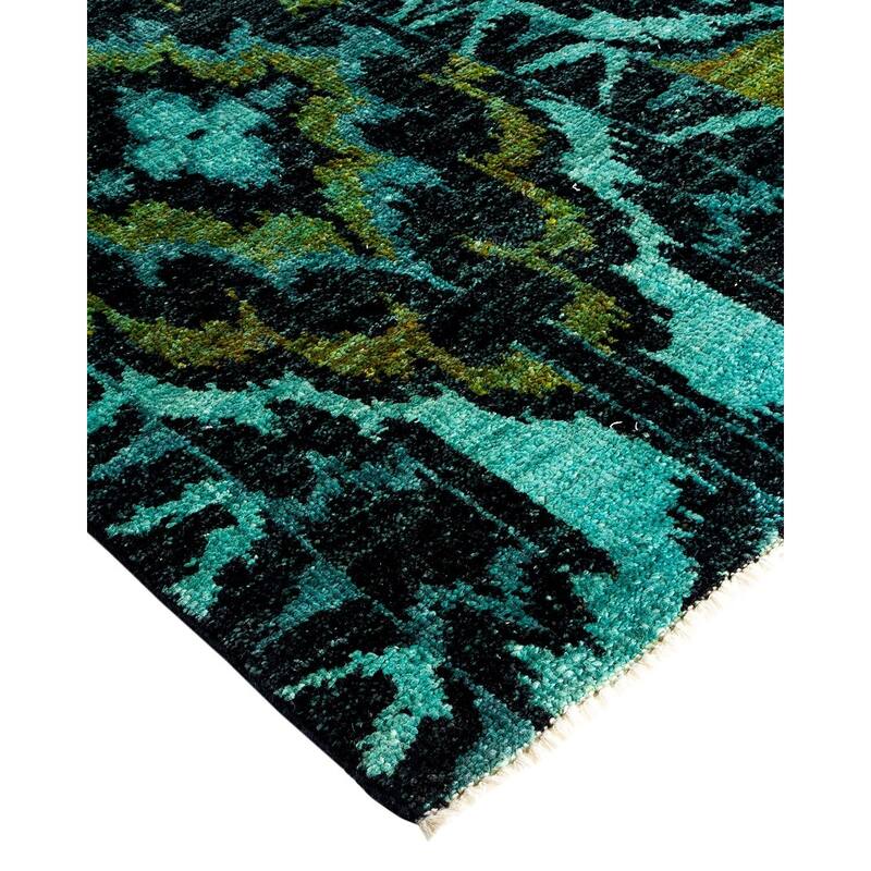 Overton Hand Knotted Wool Vintage Inspired Modern Contemporary Modern Black Runner Rug - 2' 8" x 12' 2"