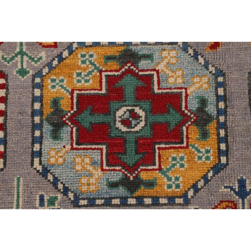 All-Over Gray Kazak Oriental Area Rug Handmade Wool Carpet - 6'4" x 9'7"