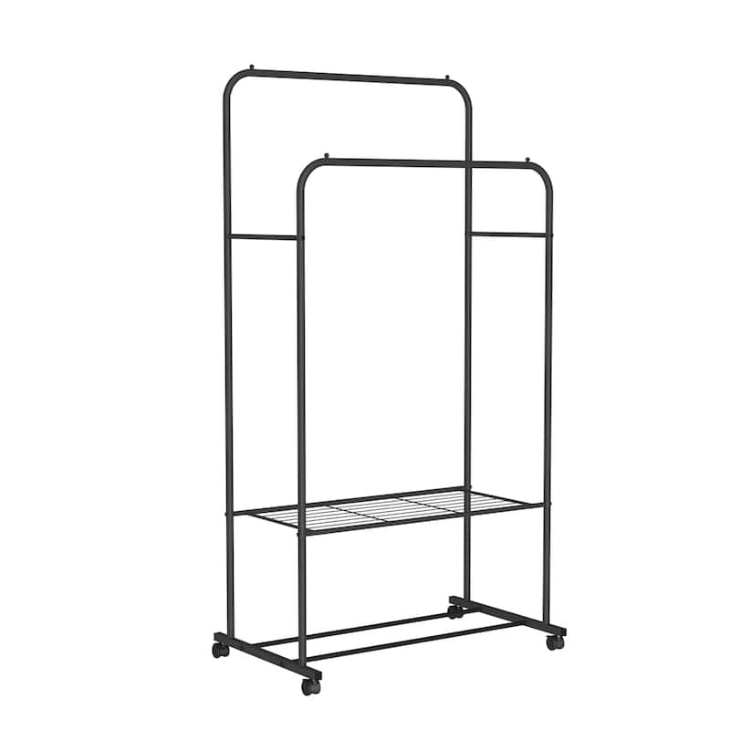 Rolling Garment Rack Clothes Metal Stand Shelf
