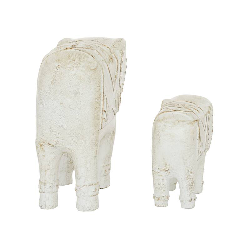 White Dolomite Bohemian Sculpture Elephant (Set of 2) - S/2 9", 13"W