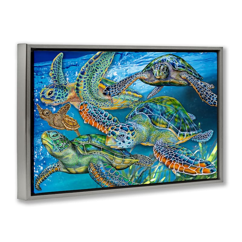 Stupell Tortoise Family Underwater Swim Framed Floater Canvas Wall Art Design By Tim Jeffs