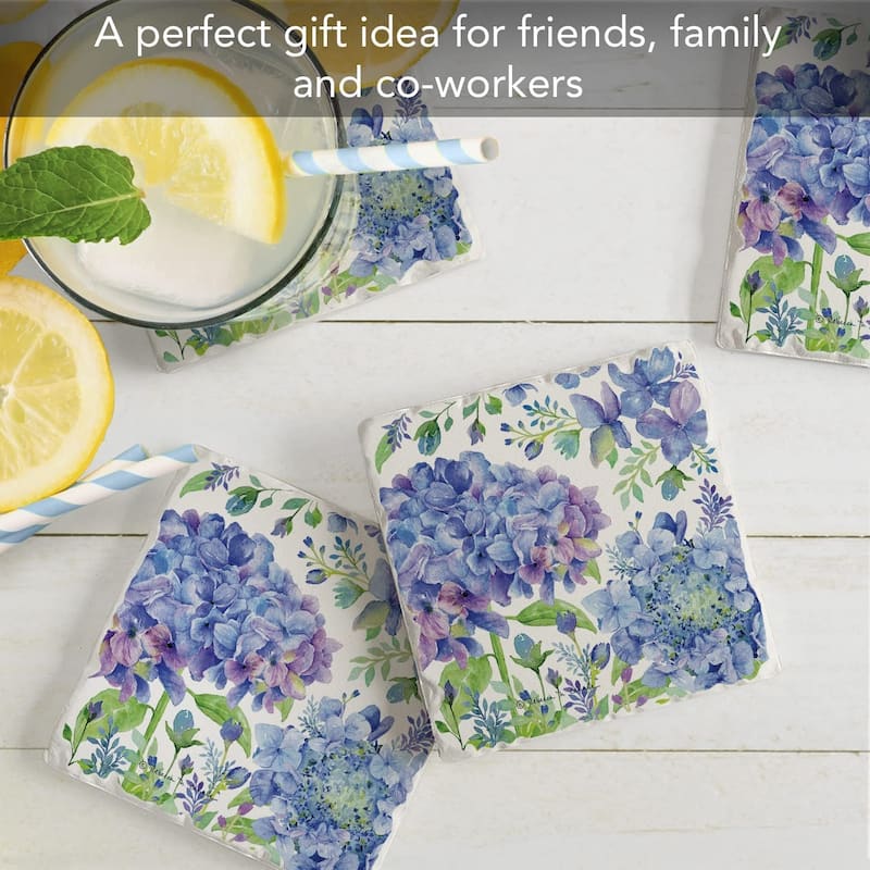 CounterArt Beautiful Hydrangea Absorbent Stone Tumbled Tile Coaster Set of 4 Made in The USA Protective Cork Backing