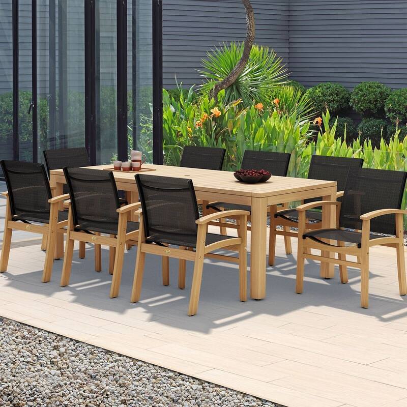 Amazonia Teak 9pc Outdoor Patio Luna Wood Dining Set - 9 Piece - Rectangular Table